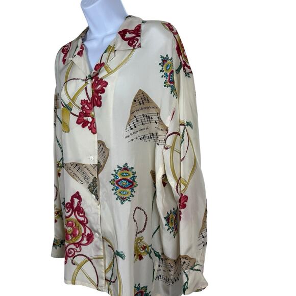 The Limited Top Womens Large Cream Silk Blouse Music Holiday Xmas Vintage Y2K - Picture 6 of 9